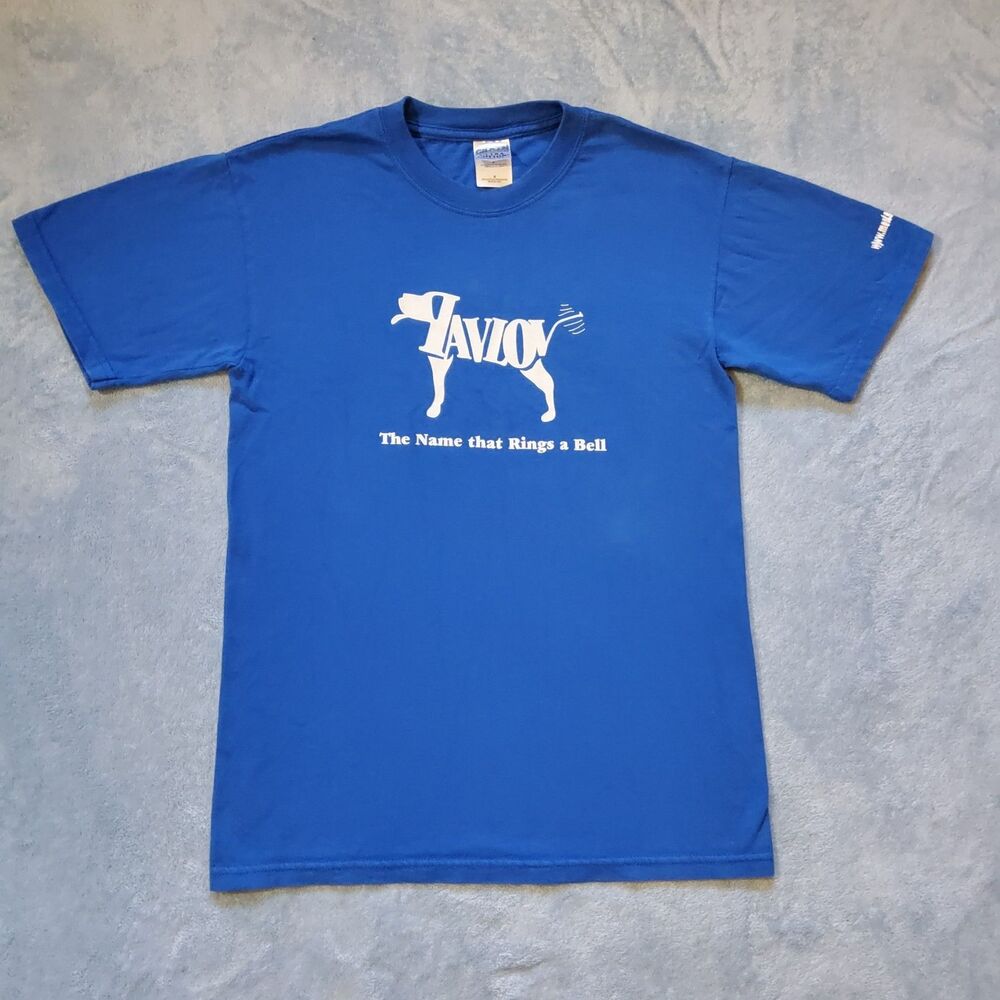Vintage Mental Floss Pavlov Dog Graphic T Shirt Royal Blue Small Psychology Pun